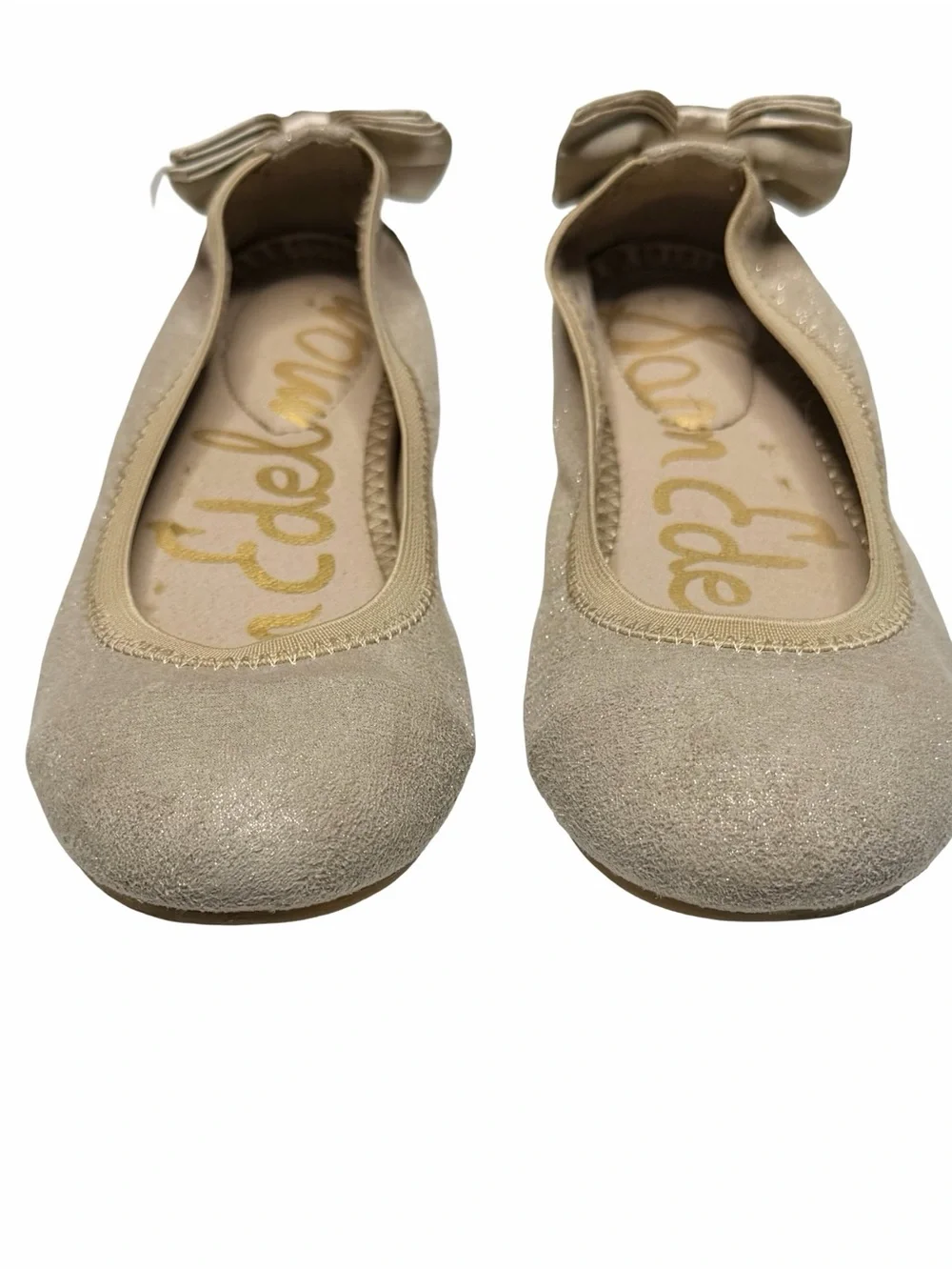 Sam Edelman Bow Back Ballerina Flats Champagne Gold Glitter